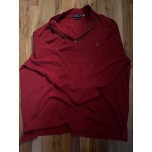 Polo Ralph Lauren Cotton Estate Rib Lsl-Knt Quarter Zip RED Mens Sweater  Large